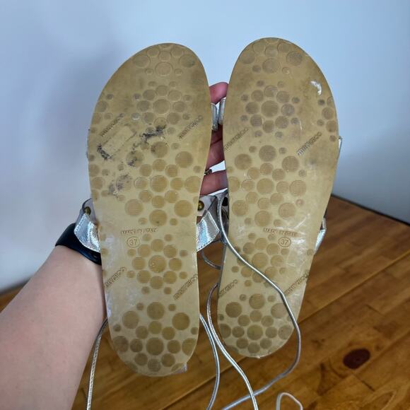 Jimmy Choo Silver Leather Jeweled Gladiator Wrap Around Flat Sandals Size 37 - Picture 4 of 4